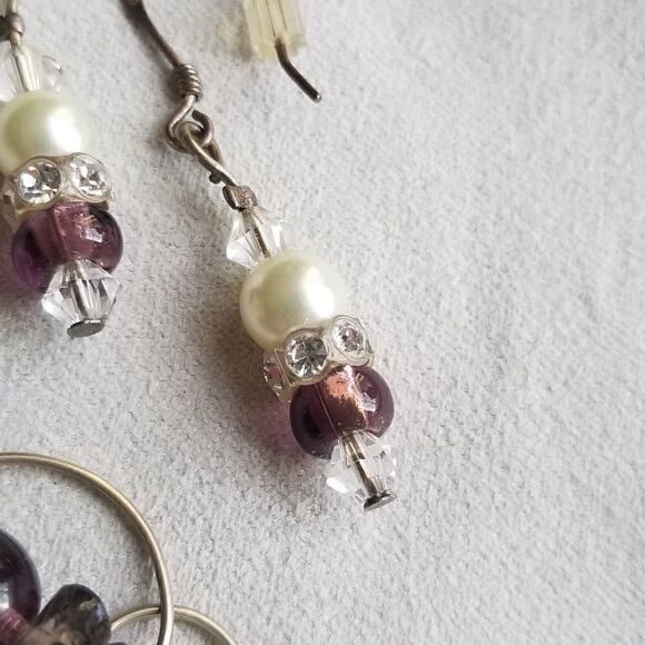 Handmade Purple Crystal Beaded Pendant and Drop Earrings Set in Silver - Picture 2 of 4